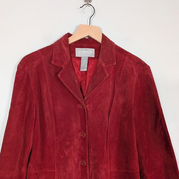 Y2K Suede Jacket PM Red Button Leather Button Collar Baddie Classic Fall Nyc - Picture 2 of 7